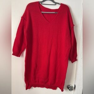 Oversized Red Knit Sweater Dress